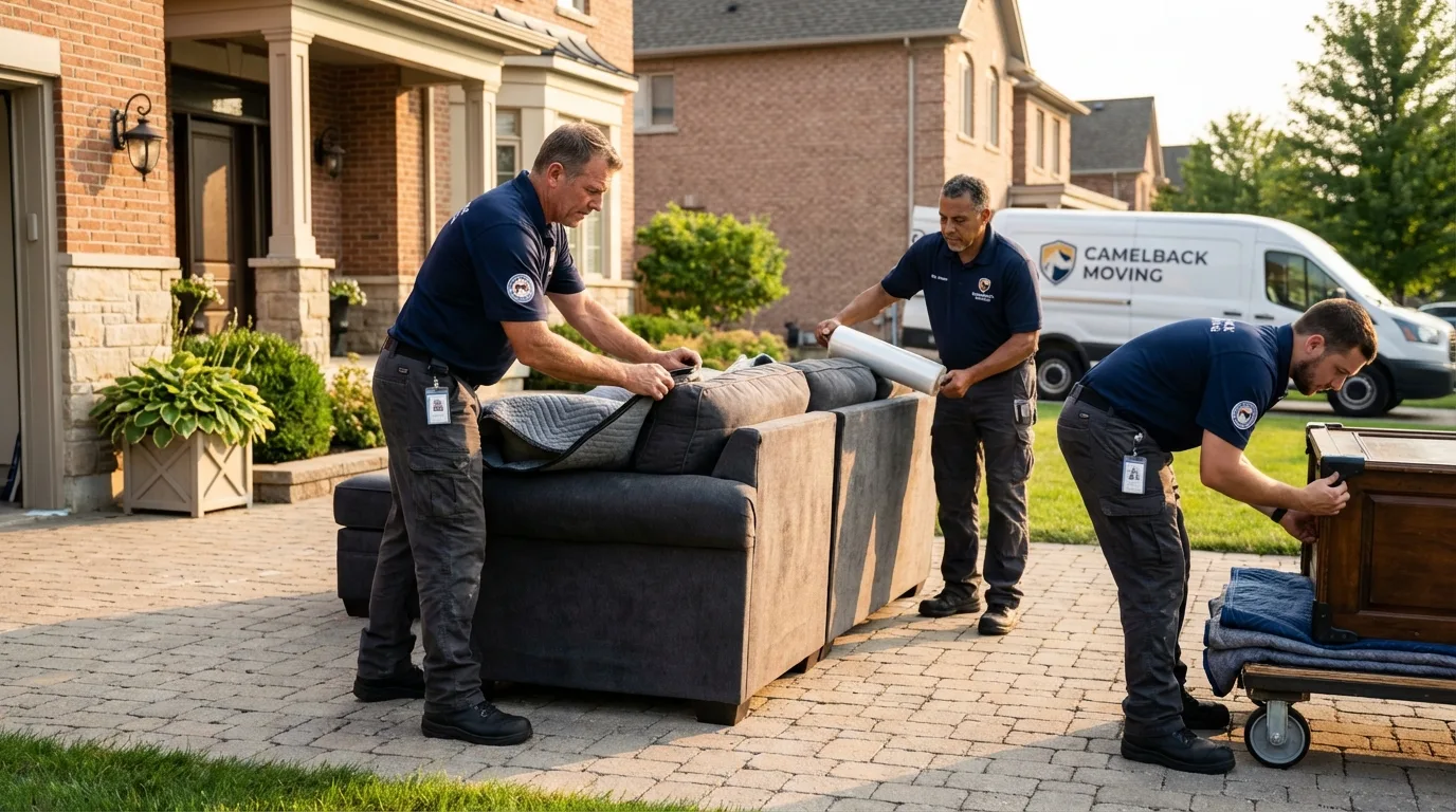 Large estate moving crew wrapping furniture in Wales, MA